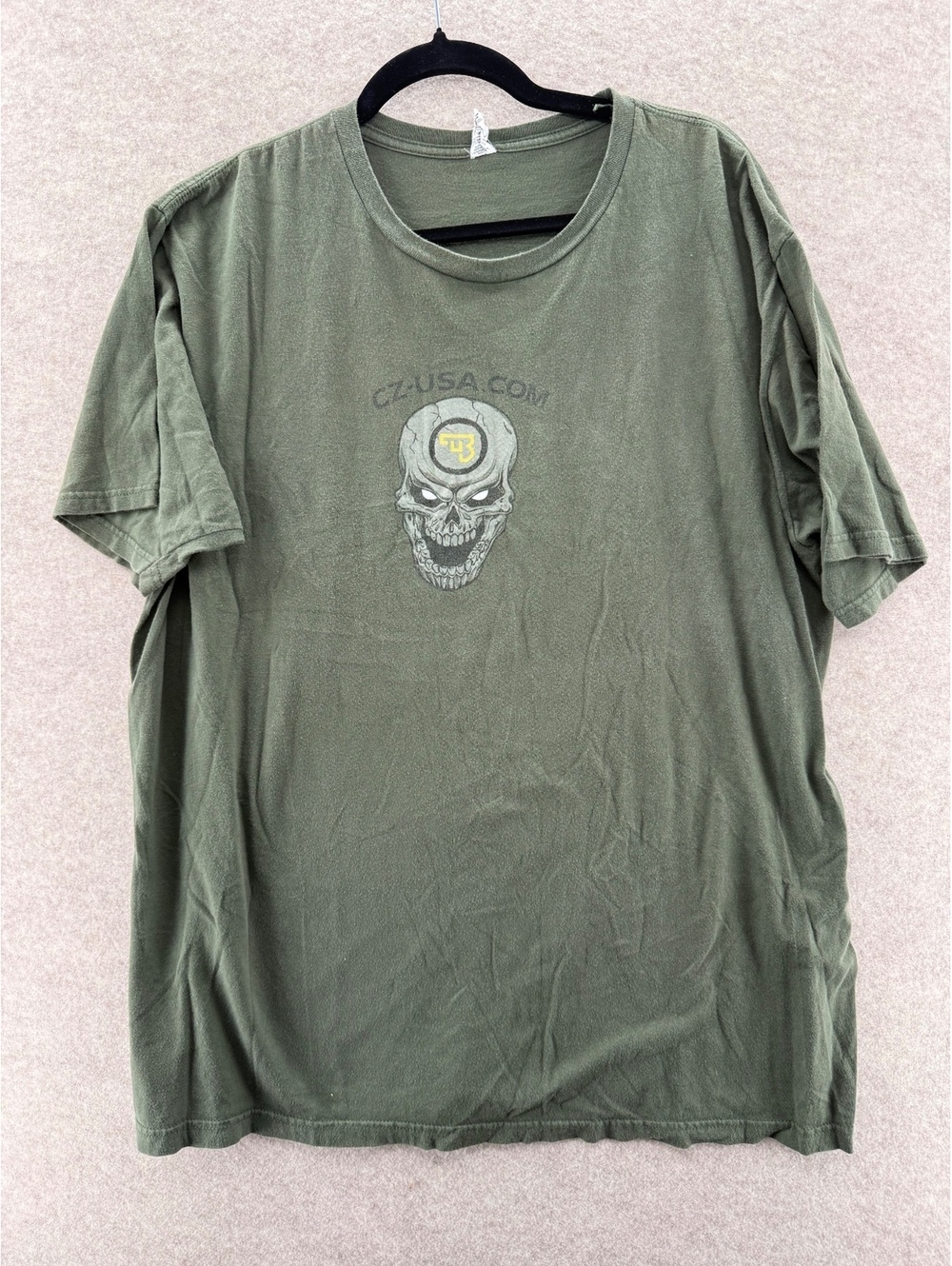 CZ USA Skull Graphic T-Shirt XL Olive Green Protect Hunt Compete Back Print